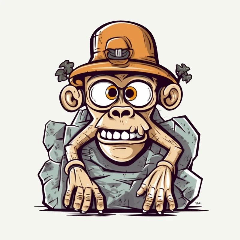 Adventurous monkey artwork with mountaineering hat