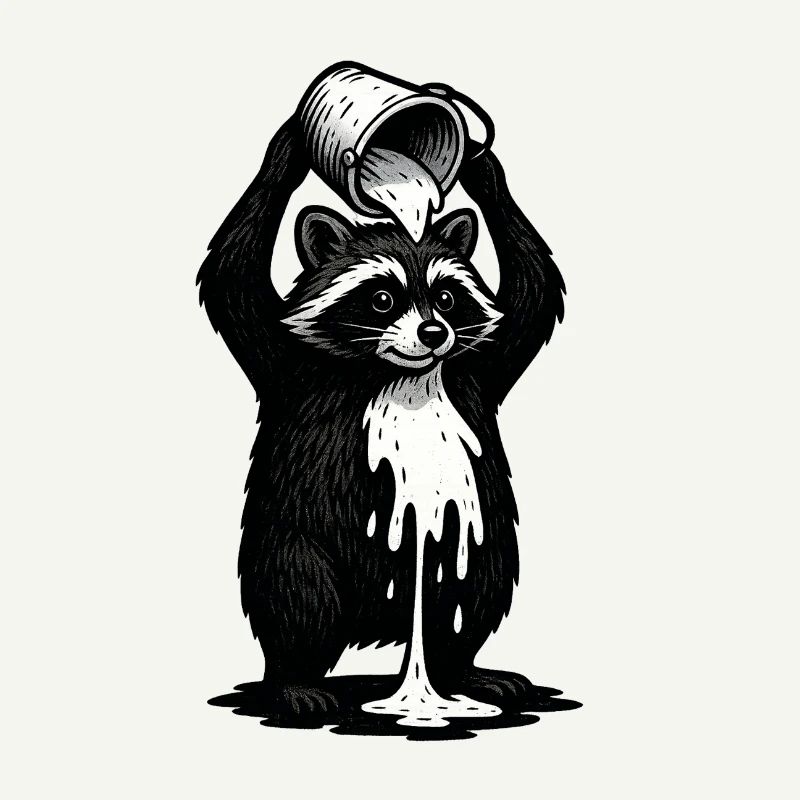 Waschbär mit Farbeimer