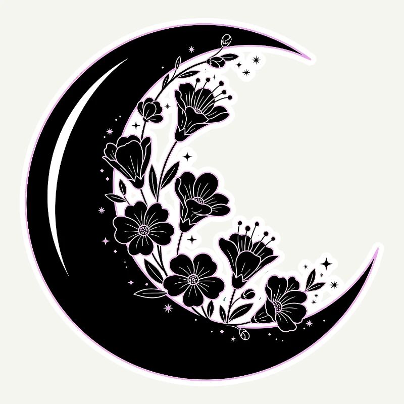 Illustration florale de la phase de lune