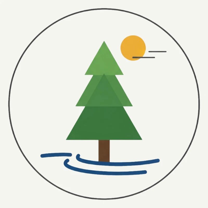 Geometric forest tree with sun