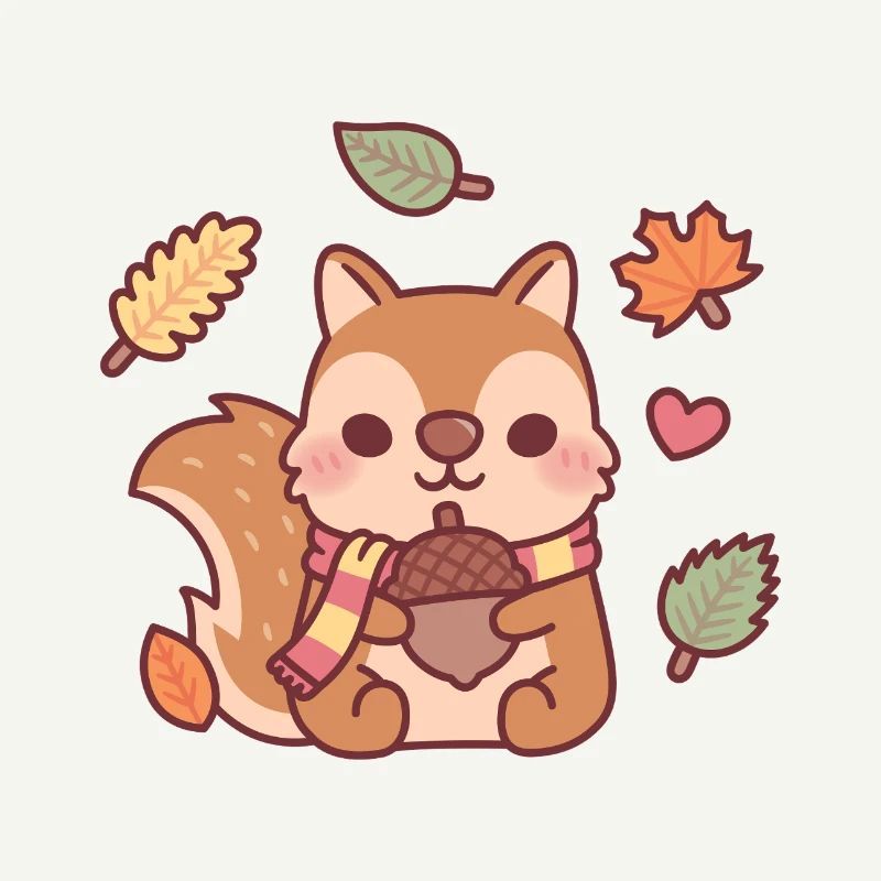 Niedliches Eichhörnchen mit Schal mit Eichel Herbstmeer