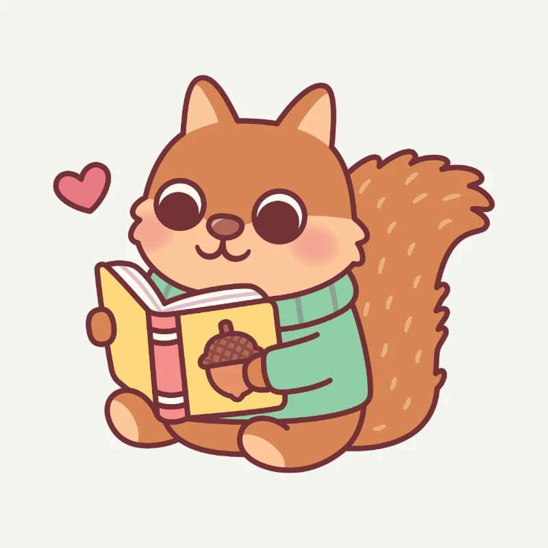 Cute Squirrel Reading A Book