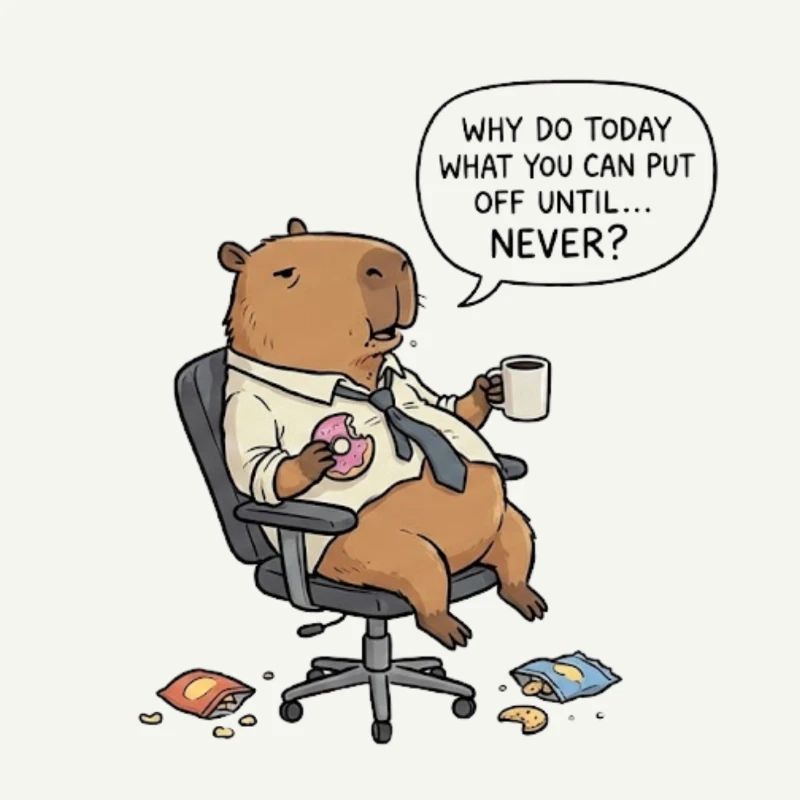 Procrastination du castor capybara au bureau