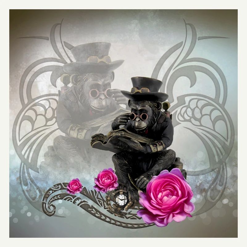 Lustiger Steampunk-Affe liest ein Buch
