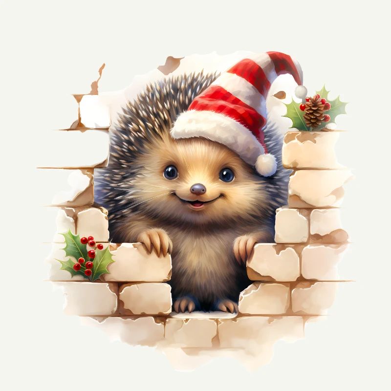 Hérisson de Noël dans le mur