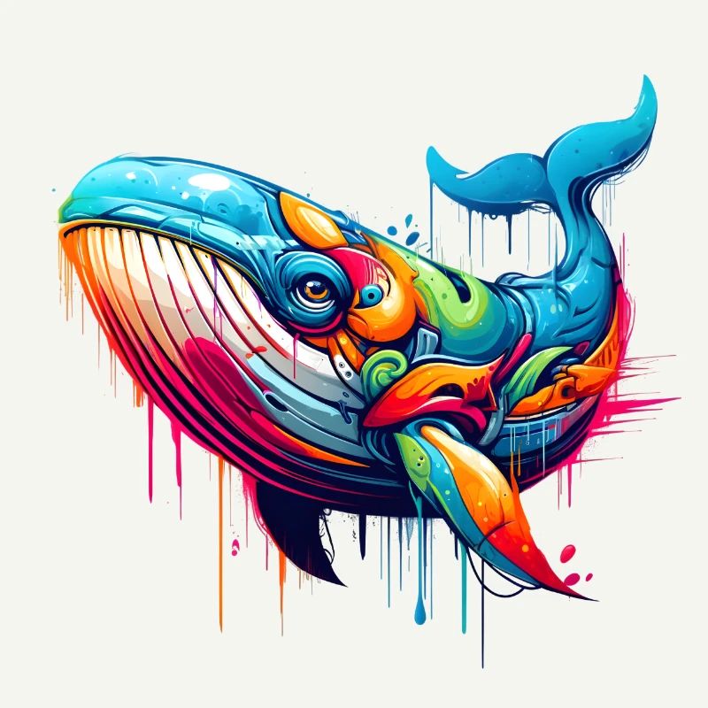 Lebendiges Motiv eines Wals in Graffiti-Technik