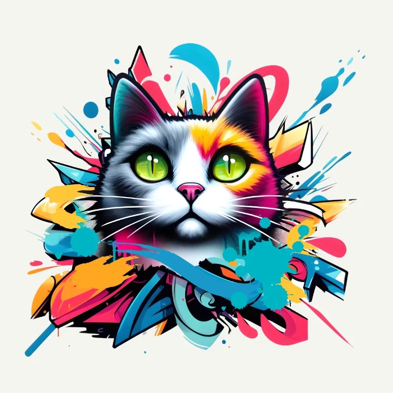 colorful cat designed in comic graffiti style