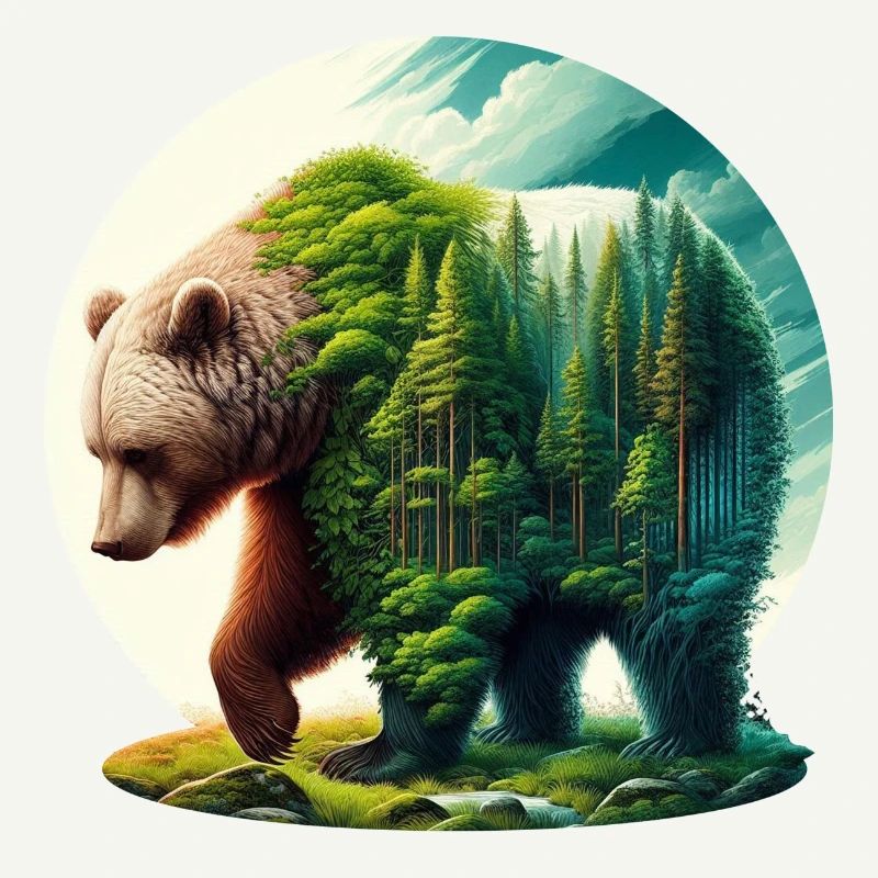 Bear with forest in silhouette