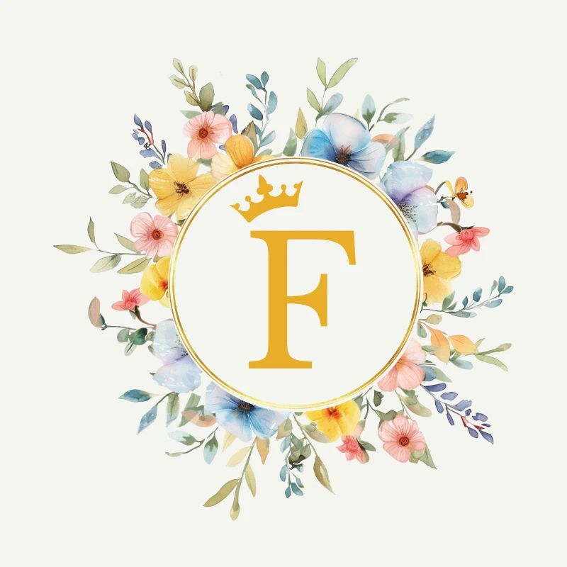 F Monogram, Flower Circle, Personalizable