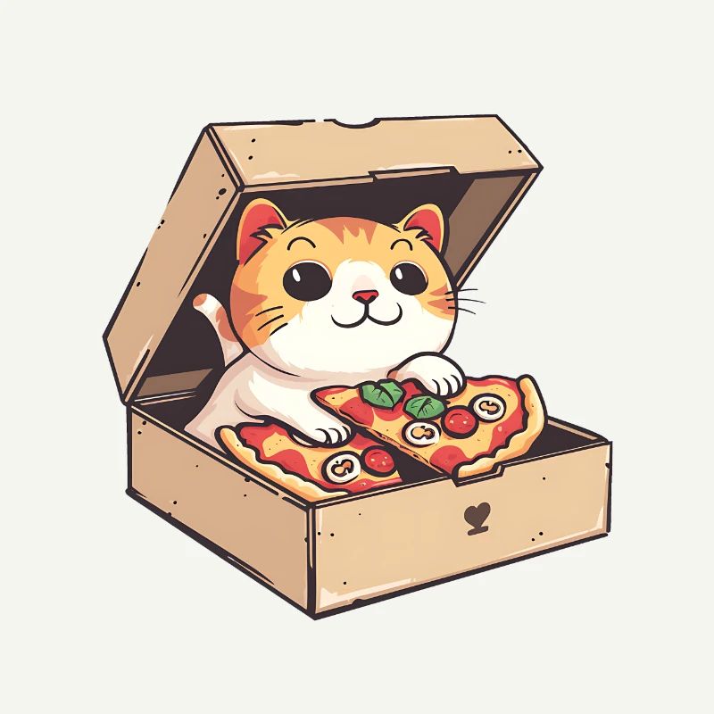 Cat Inside a Pizza Box Holding a Pizza Slice