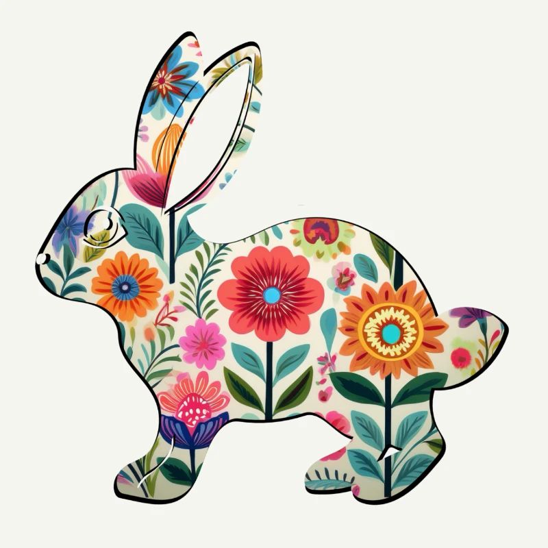Floral Easter Bunny Silhouette - Boho Chic