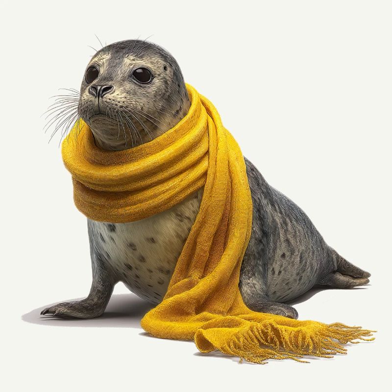 Phoque mignon avec écharpe jaune