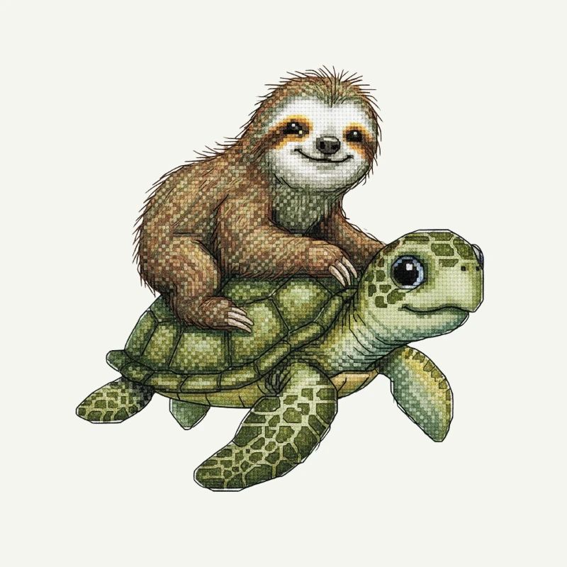 Sloth on turtle illustration