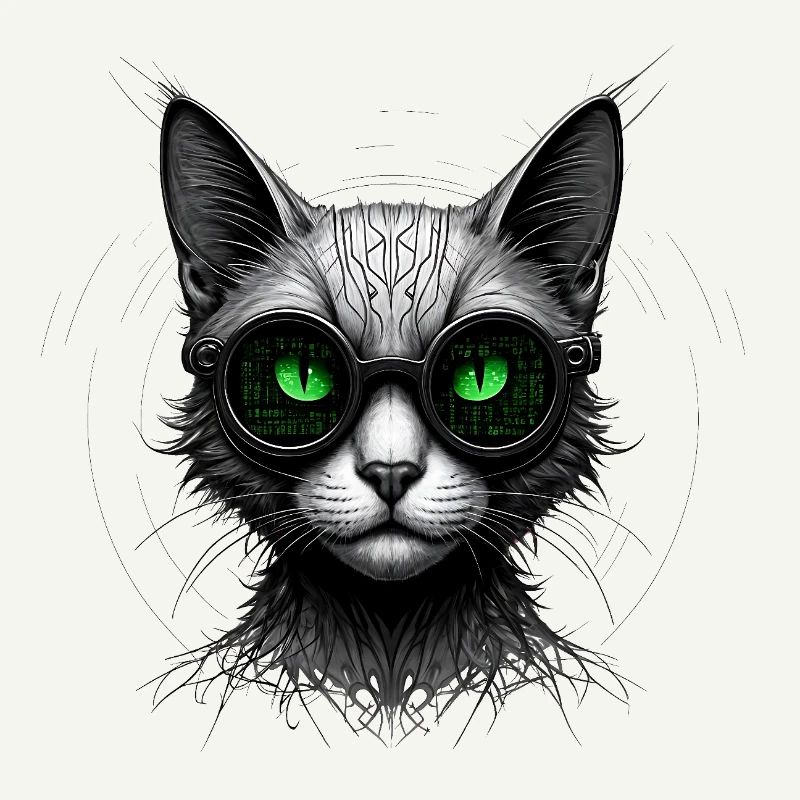 Green Eyes Computer Coder Geek Cat