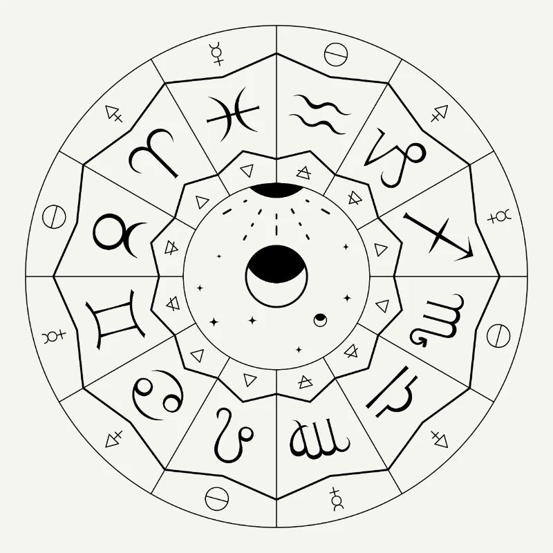 Mandala du Zodiaque - Éléments et Modalités (noir)