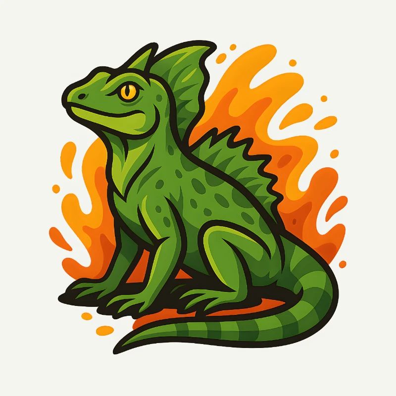 Grüne Basilisken-Eidechse mit flammendem Hintergrund