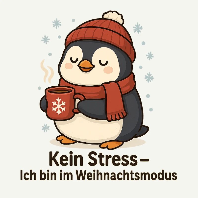 Weihnachtsmodus Pinguin mit Becher