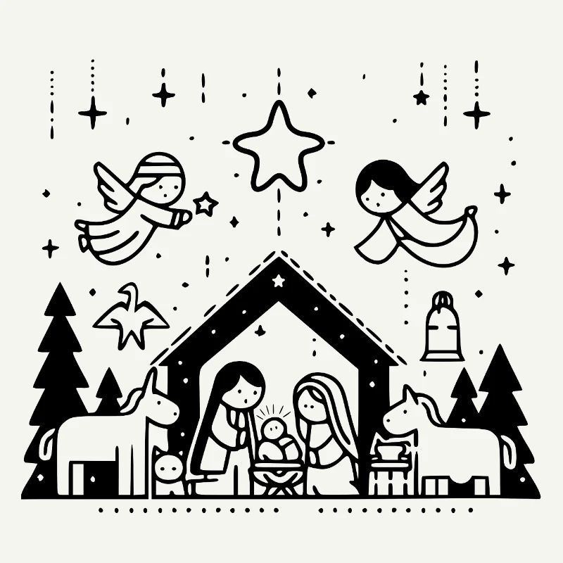 Weihnachtskrippe gezeichnet
