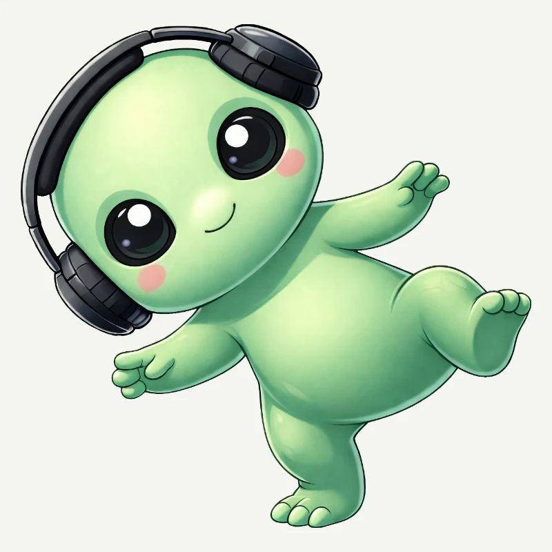 Alien Alien avec des écouteurs Techno Danse