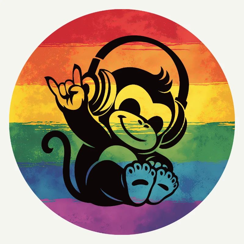 Regenbogen Affe – Kopfhörer Rockhandzeichen