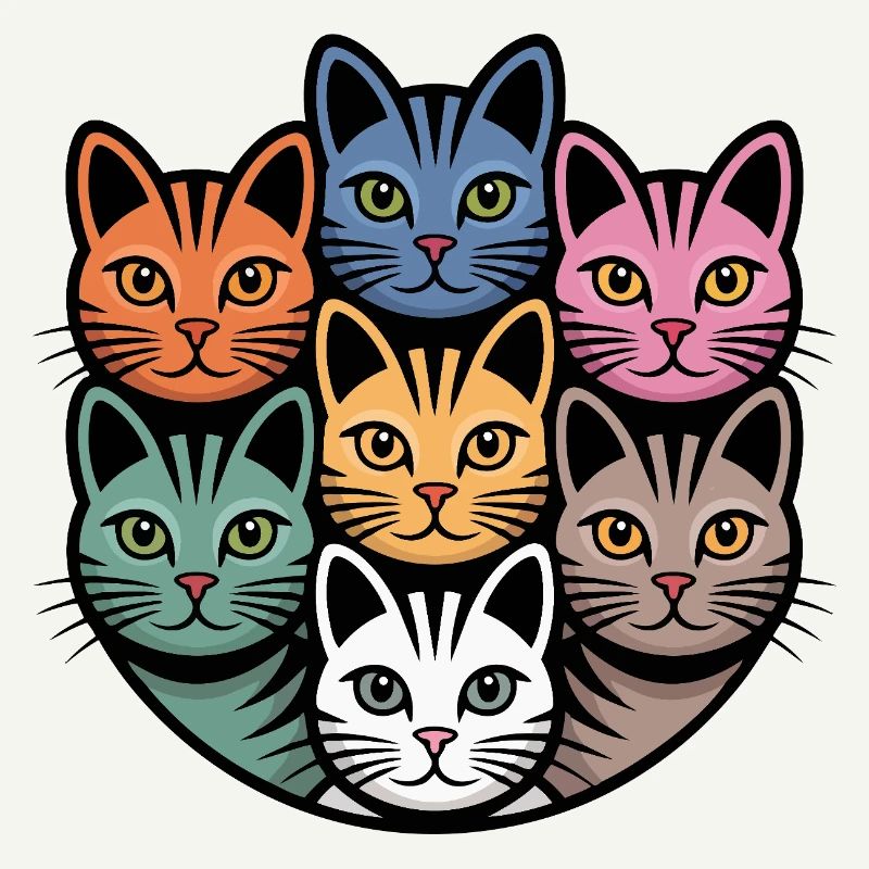 Chat multicolore rond et coloré