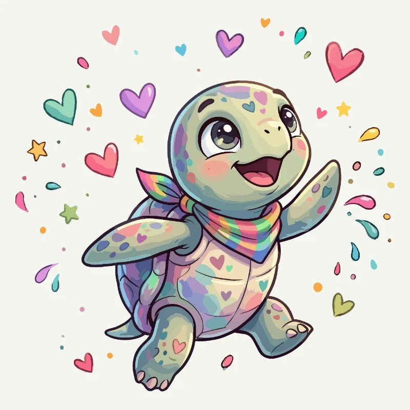 Regenbogen Turtle mit Herzmustern