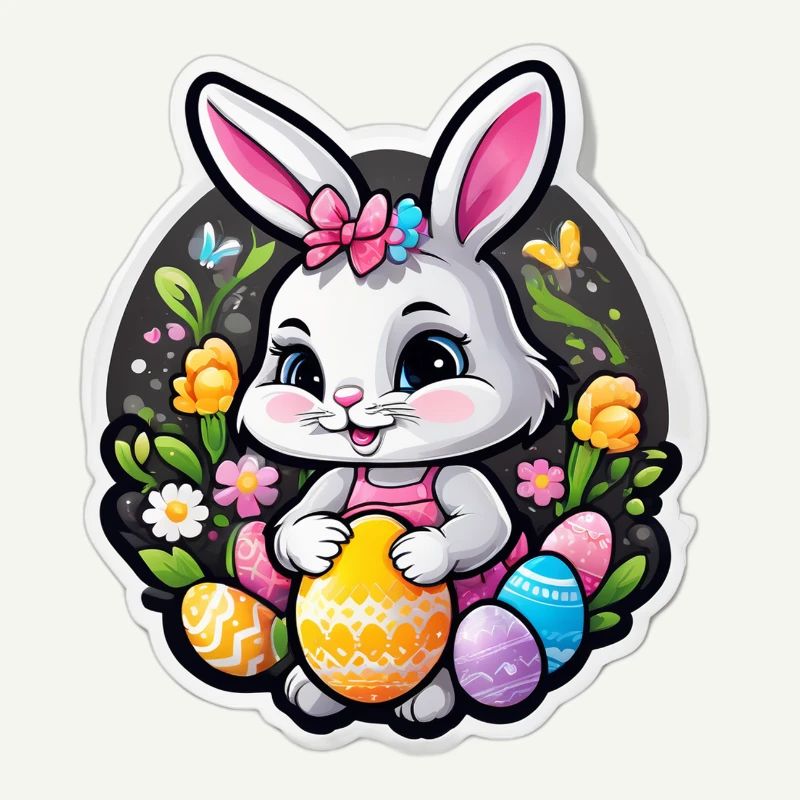 Spring rabbit and colorful eggs