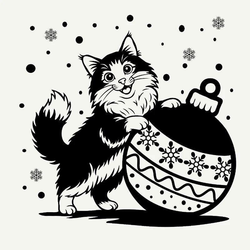 Süße, flauschige Katze mit einer großen Weihnachtskugel – St.