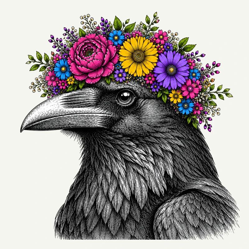 Crow's Head with Flower Crown