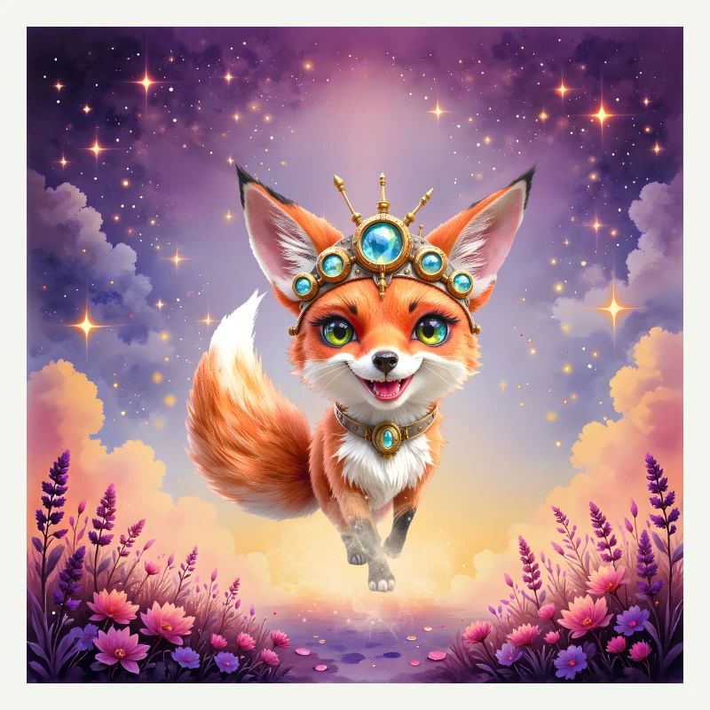 Fox with crown in stellar sunset