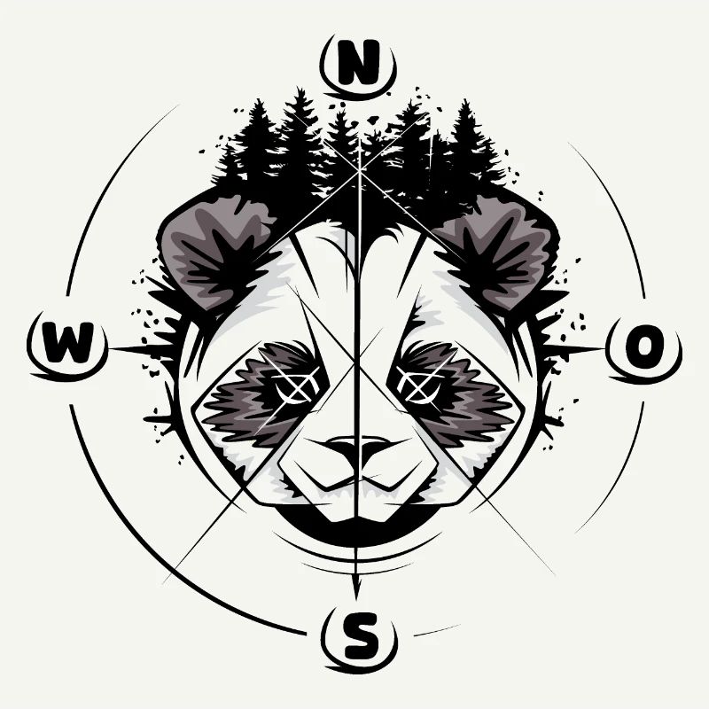 Panda forest compass koala tattoo comic cartoon logo