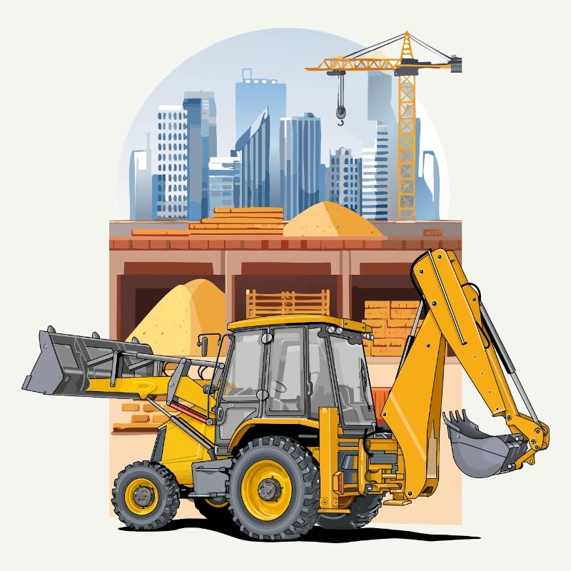 Backhoe Loader, Tractor Loader on Construction Site