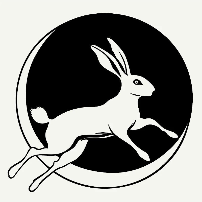 Bunny jumping with crescent moon Easter Ostara