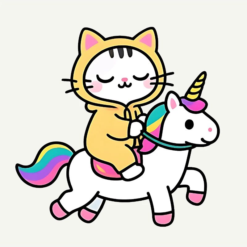 Katze auf einem Regenbogen-Einhorn