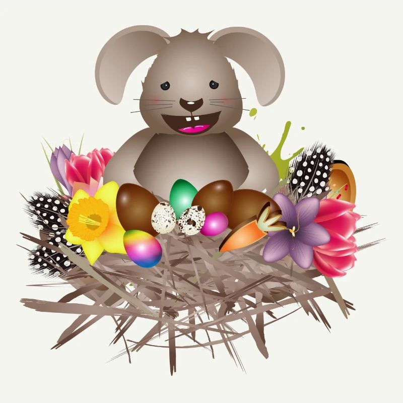 small Easter in the Easter nest full of Easter eggs