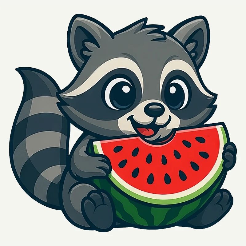 raton laveur mignon avec dessin animé d’été pastèque