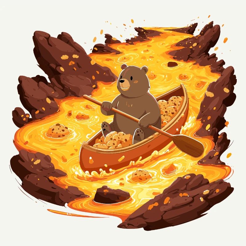 Ours de lave dans un canoë plein de biscuits