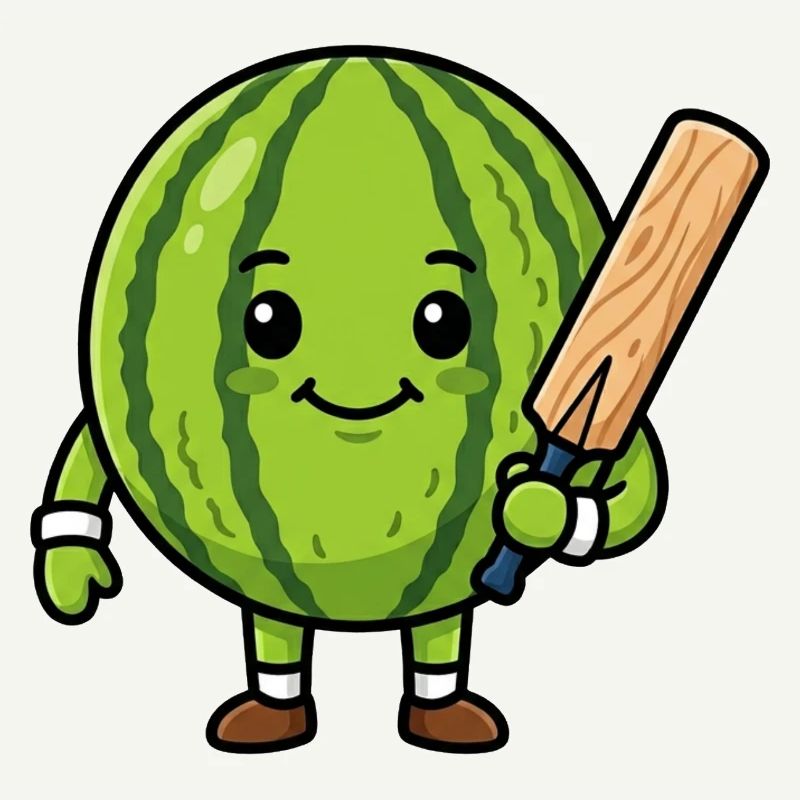 Drôle de pastèque avec une batte de cricket