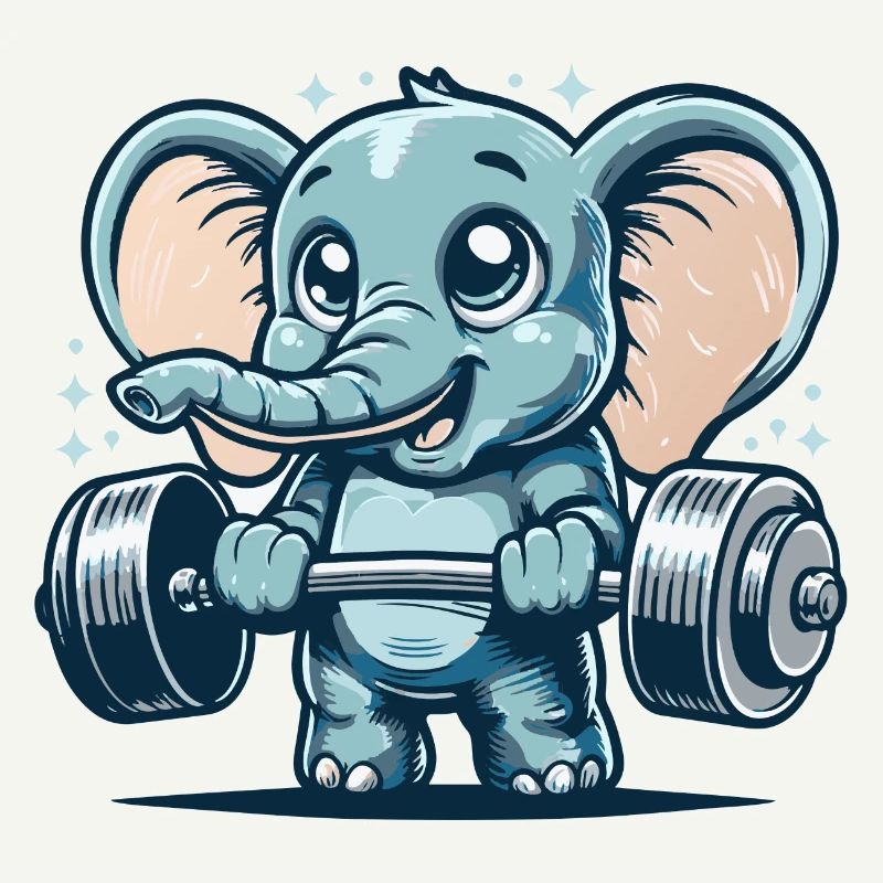 Mignon éléphant de dessin animé faisant de la musculation
