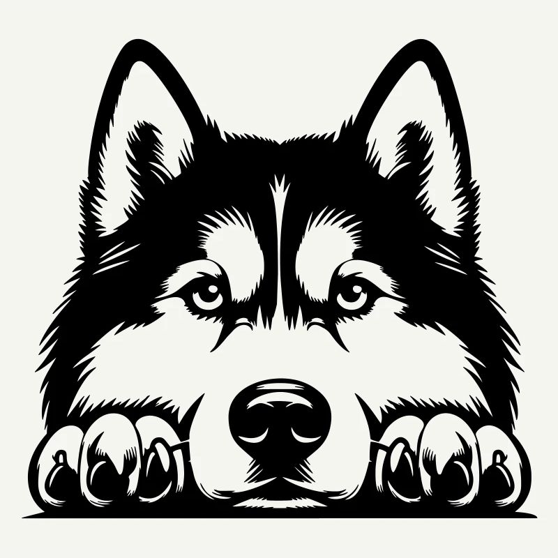 Husky head with paws