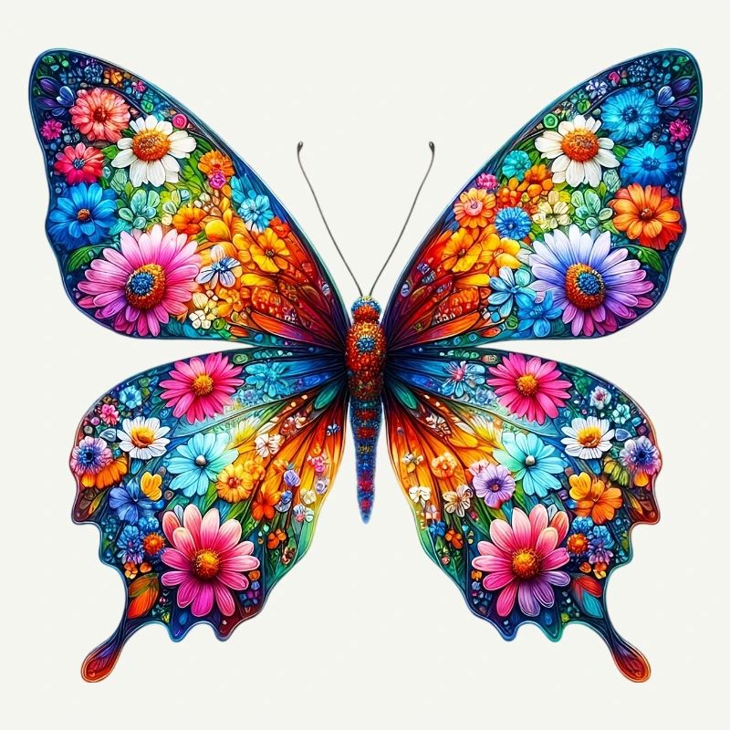 Papillon décoré de fleurs