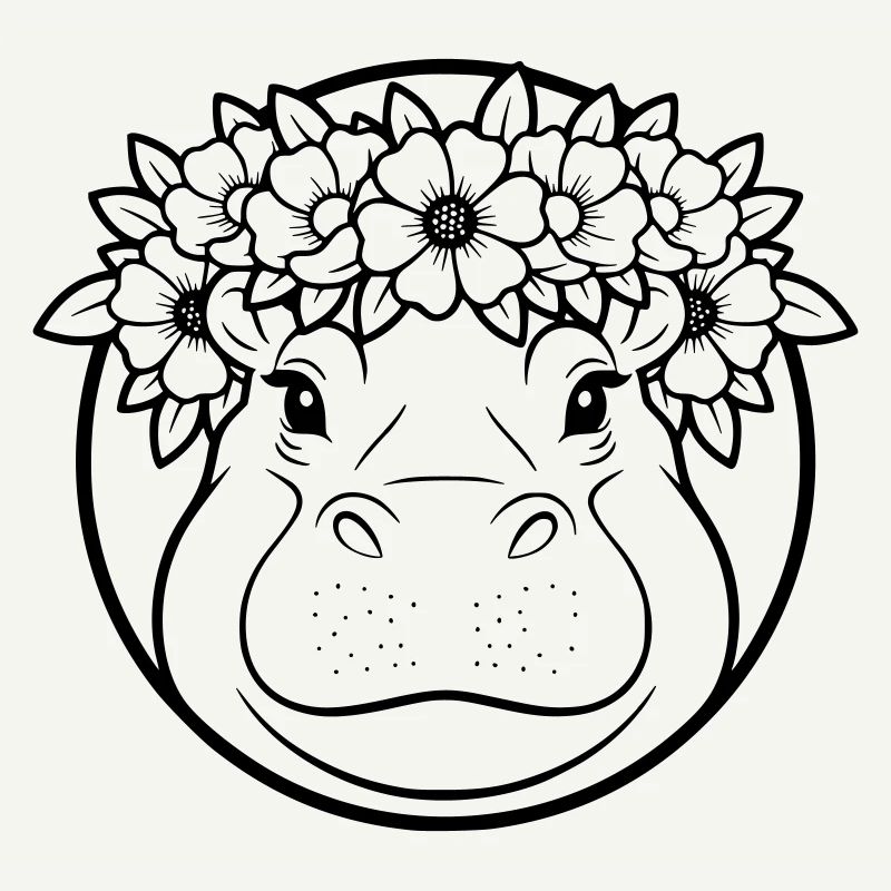 Nilpferd Blumenkranz Boho Outline Vektor