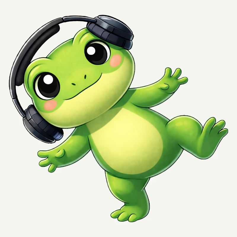 Crapaud grenouille mignon avec une technologie de danse casque