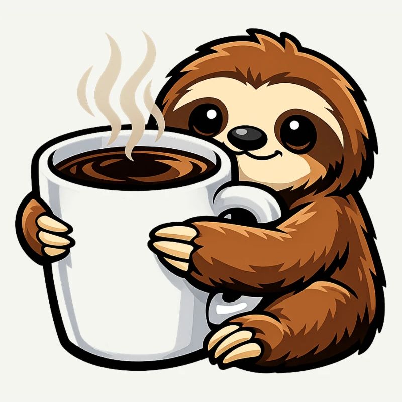 Faultier mit Kaffee-Becher