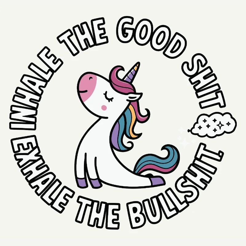 Rundes Einhorn mit buntem Haar Einatmen Bullshit