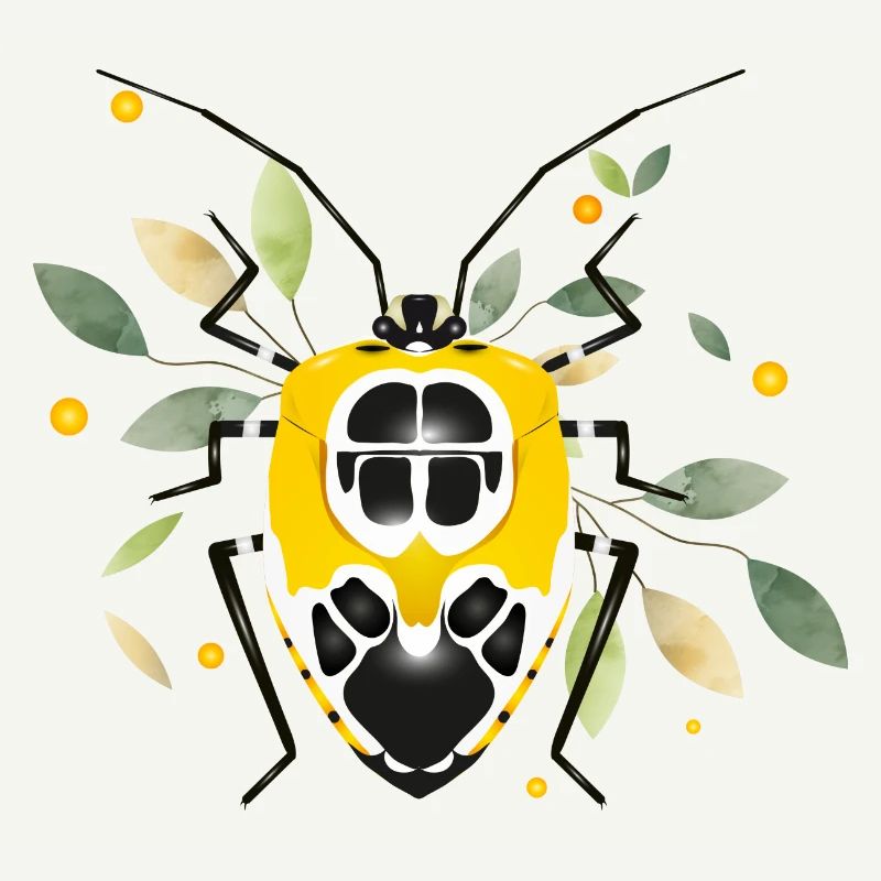 Runibia decorata Creepy Crawly jaune noir avec feuillage