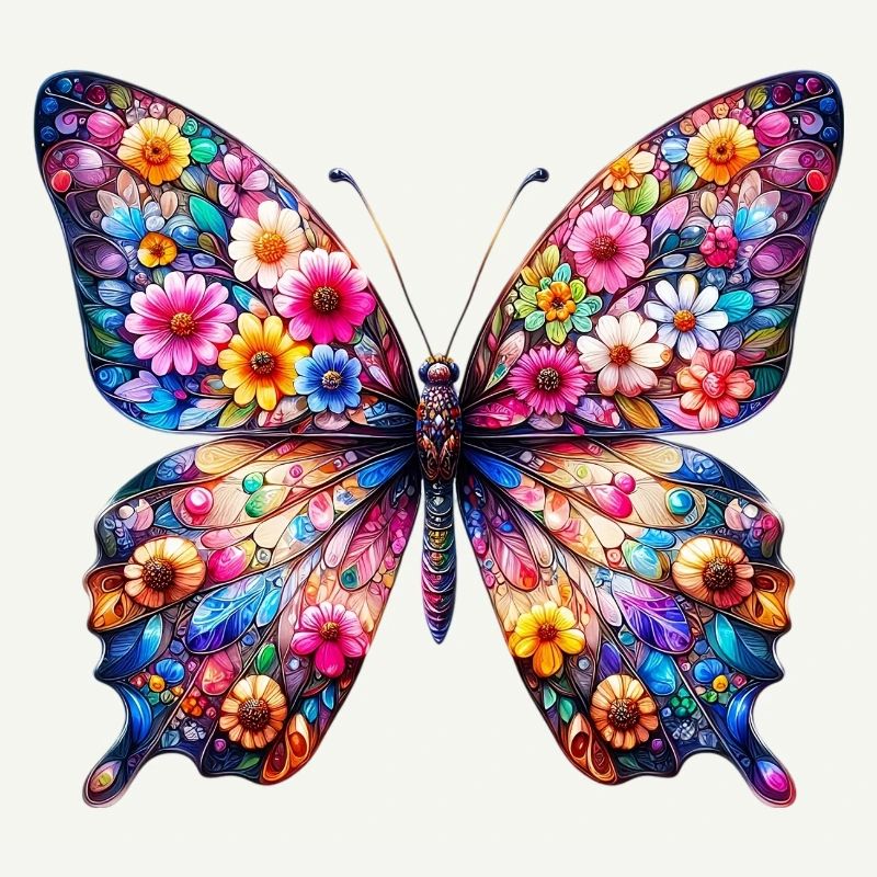 Papillon décoré de fleurs