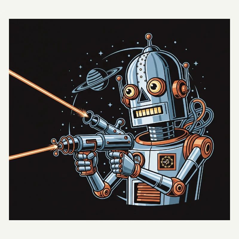 Retro Sci-Fi Robot with Laser Weapon