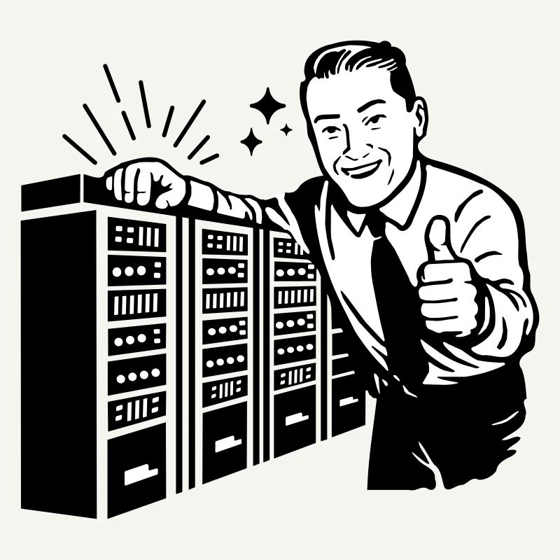 Rétro IT Admin Smiling – Support technique vintage