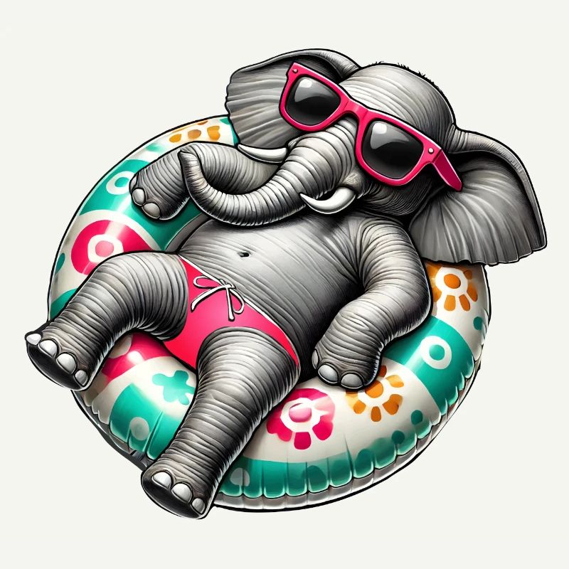 A relaxed elephant on a swimming ring